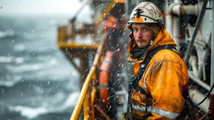 Wall Mural - worker worker Facing the Challenge of Isolation severe weather conditions and demanding work schedules Offshore oil and gas industry