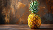A whole pineapple on a brown background.