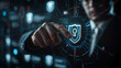 © Graphic Master - A businessman, with a determined expression, clicks on a shield security icon, underscoring the necessity of secure web browsing for safeguarding sensitive information online