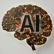 alphabet 'AI' on microchip in human brain model. generative ai