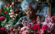 © imagineRbc - A woman is sitting in a garden surrounded by flowers. She is looking at the flowers and seems to be enjoying the moment