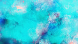 Fototapeta Kosmos - Blue watercolor background, blue-green and white watercolor background with abstract cloudy sky.