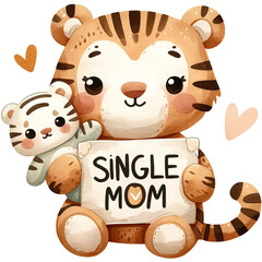 cute watercolor tiger mother, tiger clipart, mother's day clipart