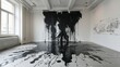 black oil spreads beautifully on the wall to the floor