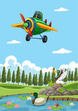 Fototapeta Natura - Vector illustration of aircraft and wildlife in nature