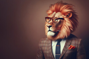 Wall Mural - A lion wearing glasses and suit anthropomorphic