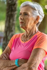 Wall Mural - A woman in a pink shirt is looking at the camera