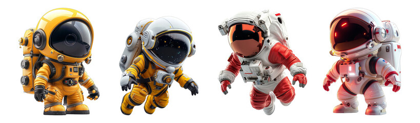 Wall Mural - set 3d cartoon character animation, cute little astronaut, generative ai