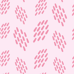 Poster - Abstract pink doodle hand drawn shapes seamless pattern. Modern style art background. Simple geometric shapes repeat pattern. Trendy texture wallpaper design. Vector illustration