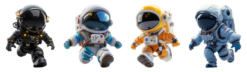 Wall Mural - set 3d cartoon character animation, cute little astronaut, generative ai