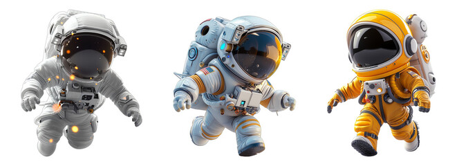 Wall Mural - set 3d cartoon character animation, cute little astronaut, generative ai