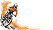 Orange watercolor of Mountain bike player riding downhill, extreme sport