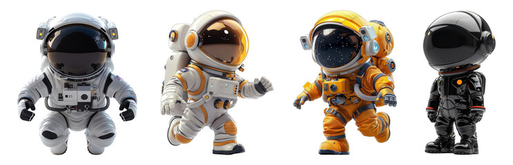 Wall Mural - set 3d cartoon character animation, cute little astronaut, generative ai