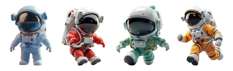 Wall Mural - set 3d cartoon character animation, cute little astronaut, generative ai