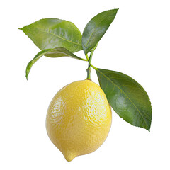 Poster - 3D lemon with green leaves isolated on white background