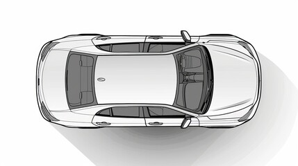 Wall Mural - vector graphic, car outlined, top view, black and white, white background