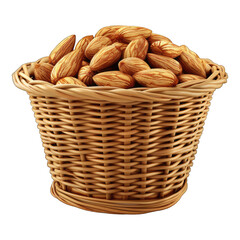 Sticker - Almond nuts in a wicker basket isolated on white background