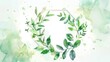 Sage and thyme wreath within a hexagon frame, simple watercolor, bright background,