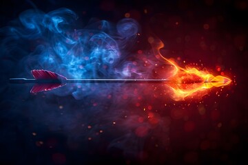 Vibrant Red and Blue Arrow Billowing Smoke