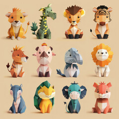 Wall Mural - set of animals, cute animal, shaped illustrations