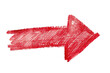 red hand drawn pencil arrow, textured scribble line design isolated on white or transparent png
