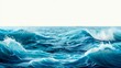 Vivid Blue Ocean Waves Illustration Isolated on White Background. Generative ai