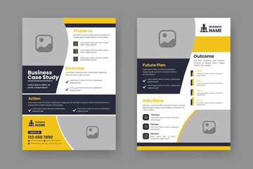 Case Study Layout Flyer. Minimalist Business Report with Simple Design. Yellow and Black Color Accent.