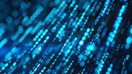 Blue digital binary data on computer screen background