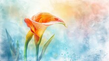 Watercolor Calla Lily, Elegant Curve, On A Bright Background,
