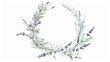 Watercolor mint and lavender wreath in a square frame, bright and simple backdrop,