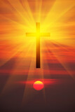 Fototapeta Tulipany - Cross of Jesus Christ on the sunset background. Cross of Jesus Christ on the sunset background.