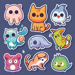 Wall Mural - sticker production, set of animals, set of cartoon animals, Illustrations cute character