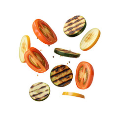 Wall Mural - A close up of a sliced tomato and sliced zucchini on a transparent background