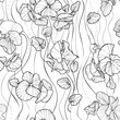 Seamless pattern with pansy flowers. line art vector illustration.