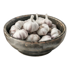 Wall Mural - Garlic in a bowl isolated on transparent background