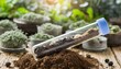 Wallpaper Microplastics in soil a test tube with soil sample - soil contaminated with mineral microplastics