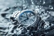 Beautiful luxury fashionable silver men's watch with splashes of water