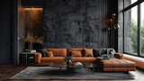 Fototapeta Las - modern dark interior with sofa