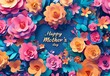 
Colorful happy Mother's Day background with paper cut flowers