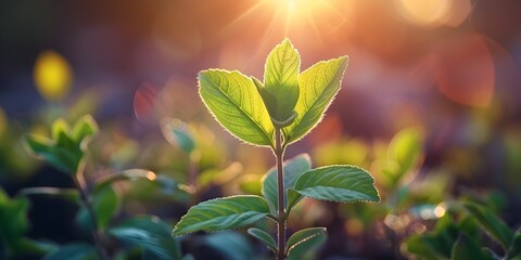 Tender Green Leaves Glowing in the Warm Morning Sunlight