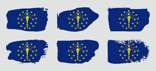 Indiana state flag collection with palette knife paint brush strokes grunge texture design. Grunge United States brush stroke effect set