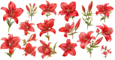 Wall Mural -  Watercolor red lily clipart for graphic