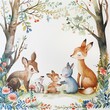 Cheerful forest animals gather in harmony