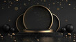 Black And Gold 3D Promotion Banner Background With Podium Platform