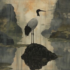 Wall Mural - Illustration of a crane in the wild