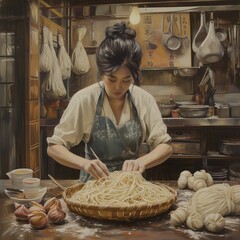 Woman preparing homemade noodles