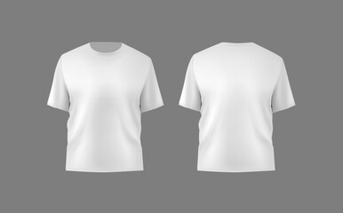 Wall Mural - Basic white male t-shirt realistic mockup. Front and back view. Blank textile print template for fashion clothing.