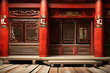 chinese temple door. home, red, window, wood, doorway, brick, wooden,Ai generated 