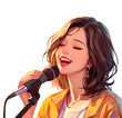 スタンドマイクで歌を歌う若い女性