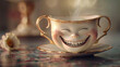 Create a whimsical exaggerated smile on a teacup